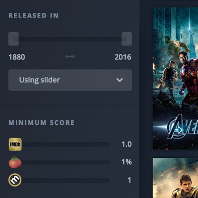Movieo movie filter controls